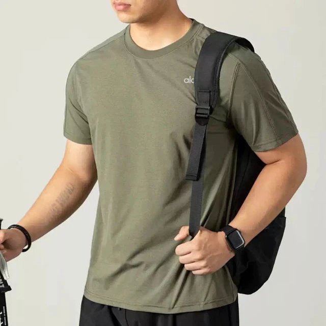 Alo Yoga T-Shirts Logo Crewneck Short-Sleeve T-Shirt — army green