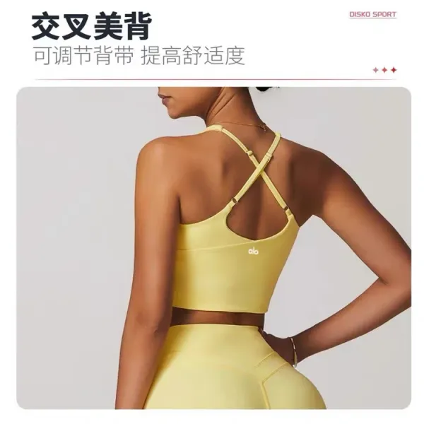 Alo Yoga Cross-Back Sports Bra in Lemon Yellow Activewear - 15