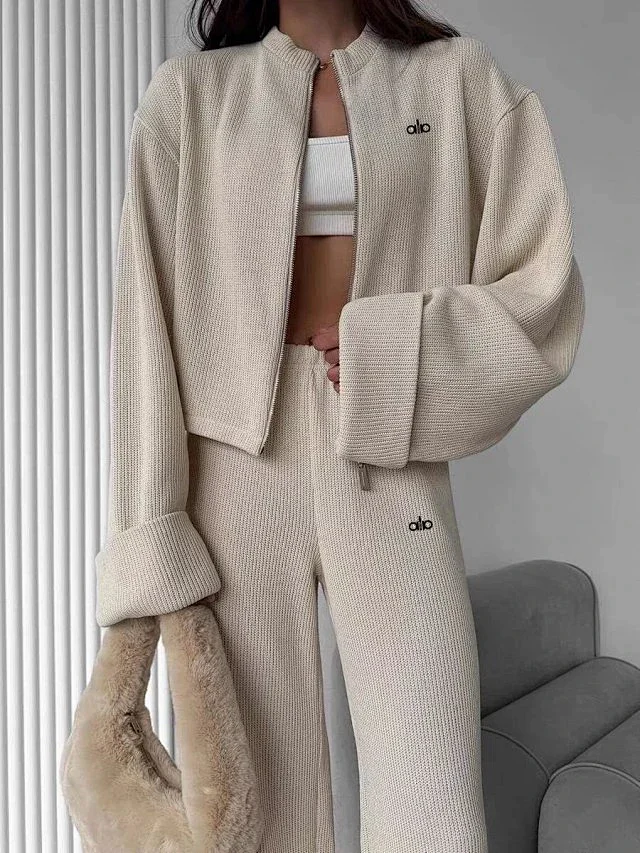 Alo Tracksuits Knitted zip-up jacket and wide-leg trousers set product detail image 16