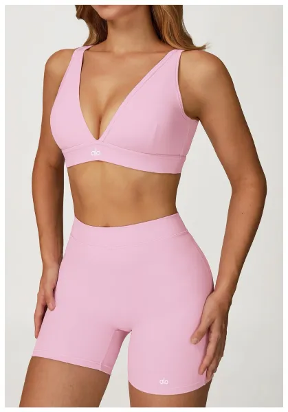 Alo V-Neck Sports Bra Beige Activewear - 18