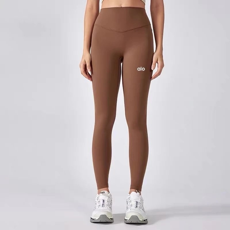 Alo Trousers High-Waisted V-Waist Yoga Leggings — Roast brown