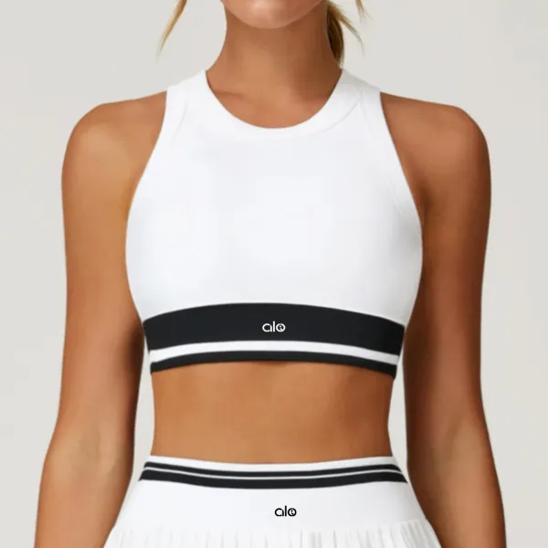 Alo Yoga Ribbed Crop Top in Periwinkle Blue with White Stripe Activewear - 9