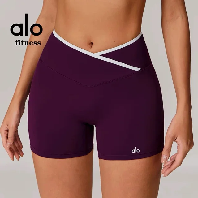 Alo Yoga Shorts High-waisted contrast crossover waistband biker product detail image 8