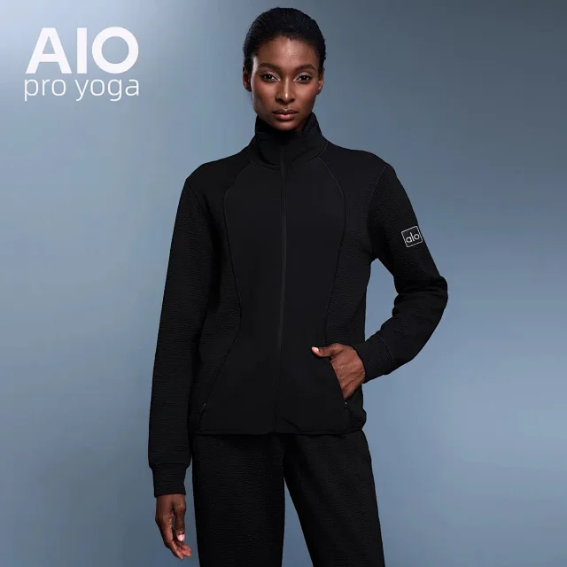 Alo Jackets Full-Zip High-Collar Jacket with Textured Sleeves product detail image 4