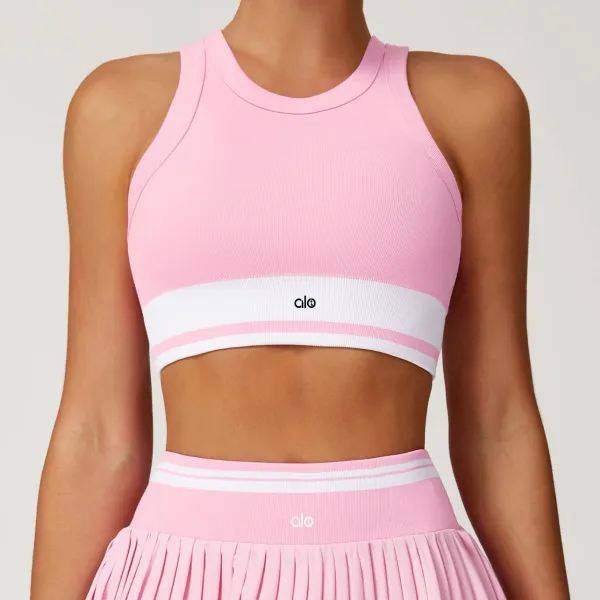 Alo Yoga Ribbed Crop Top in Periwinkle Blue with White Stripe Activewear - 7