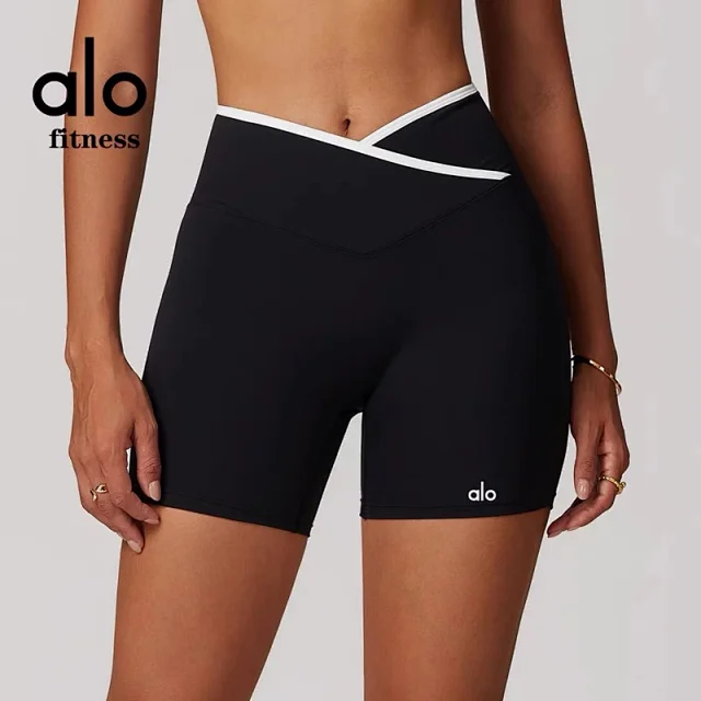 Alo Yoga Shorts High-waisted contrast crossover waistband biker product detail image 7