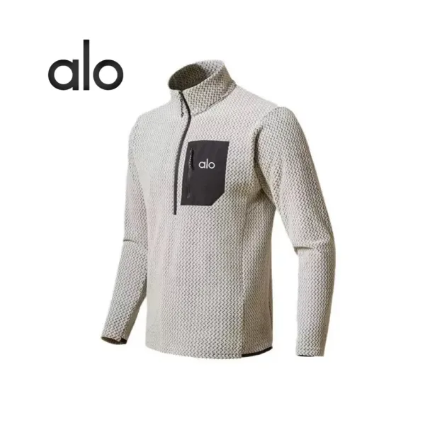 Alo Yoga Half-Zip Performance Fleece Beige Patterned Top - 1