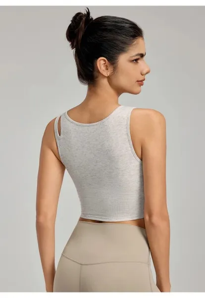 Alo Yoga Essential Crop Top Gray Activewear - 19