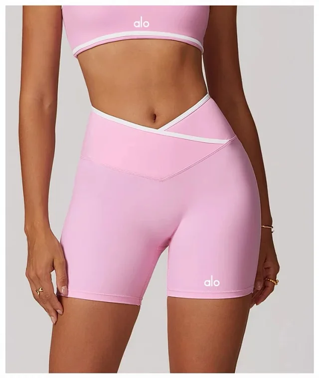 Alo Yoga Shorts High-waisted contrast crossover waistband biker product detail image 54
