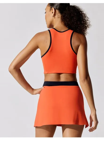 Alo High-Neck Cropped Sports Bra Orange with Black Trim Activewear - 20