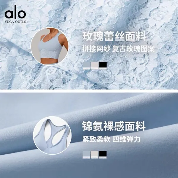 Alo Yoga Outls Lace Trim Sports Bra Light Blue Activewear - 4