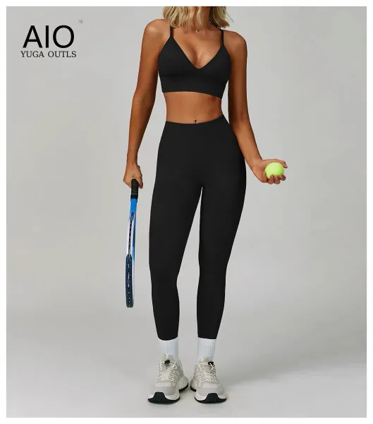 Design AIO Yoga Outls V-Neck Sports Bra Navy Blue Activewear - 36