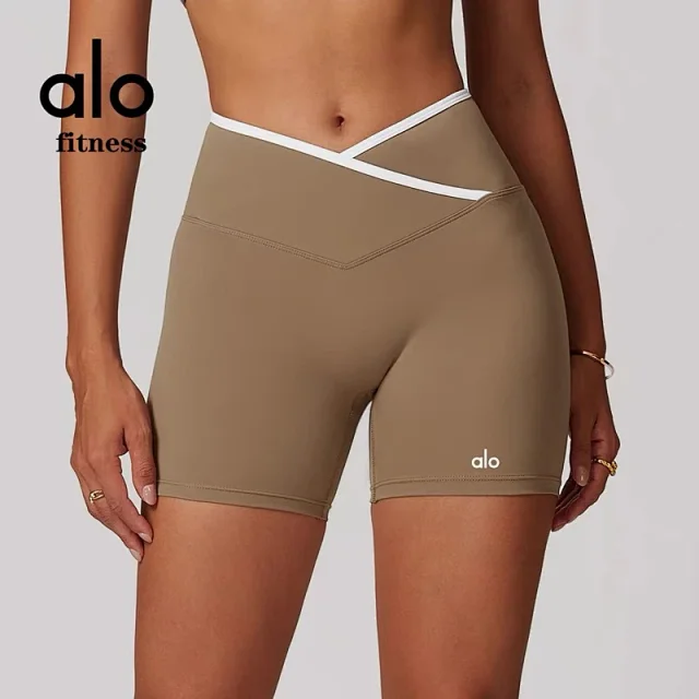 Alo Yoga Shorts High-waisted contrast crossover waistband biker product detail image 11