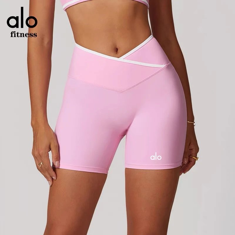 Alo Yoga Shorts High-waisted contrast crossover waistband biker image 4