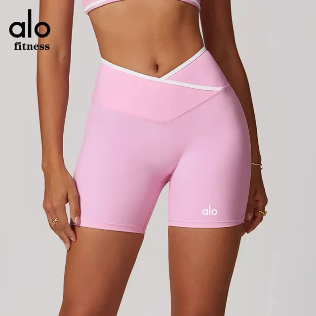 Alo Yoga Shorts High-waisted contrast crossover waistband biker product detail image 4