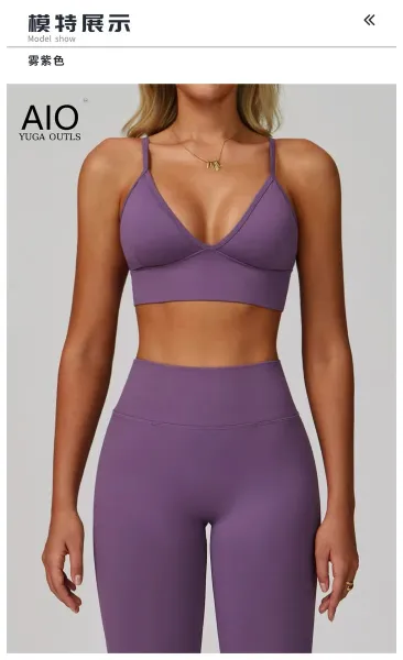 Design AIO Yoga Outls V-Neck Sports Bra Navy Blue Activewear - 21