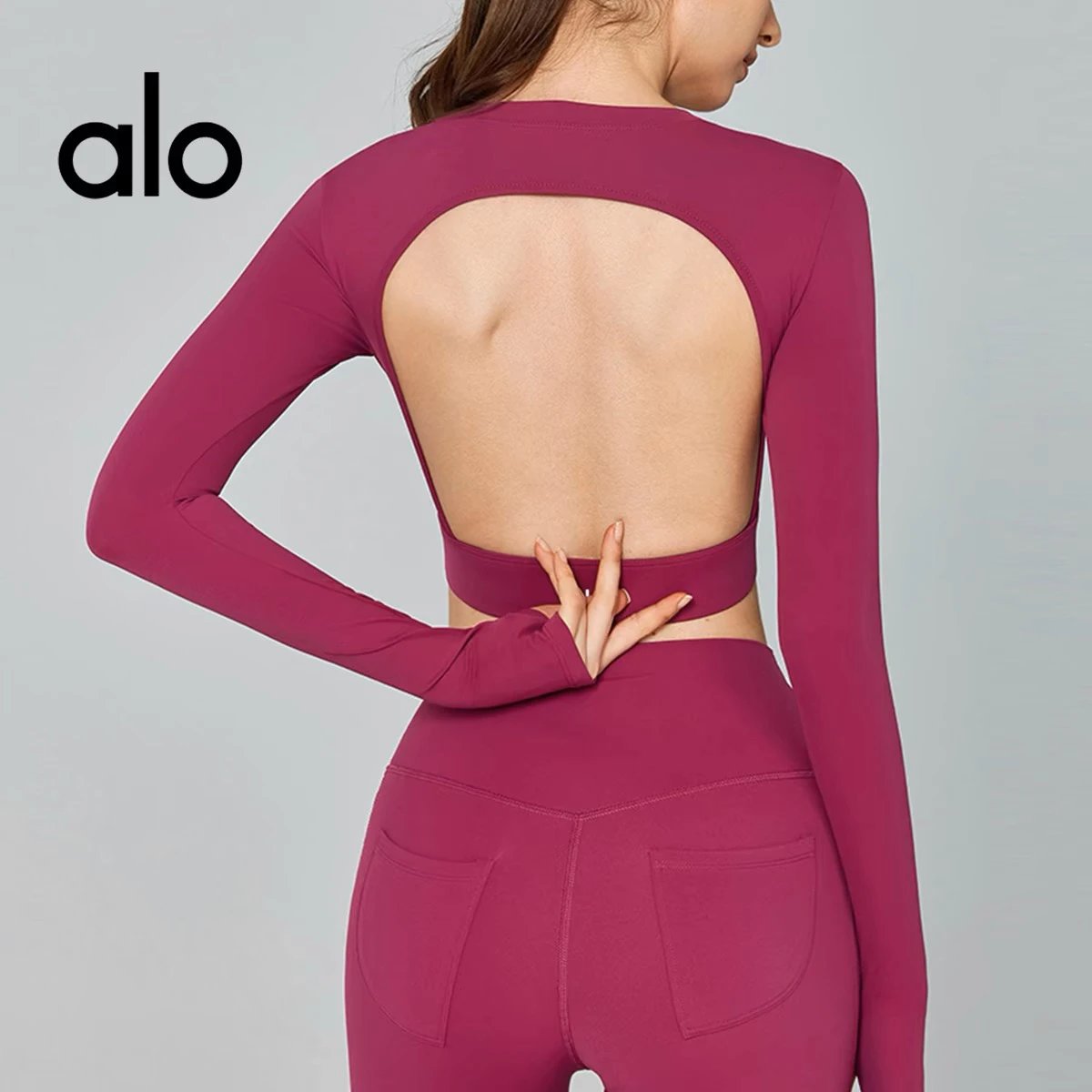 Alo Red Long Sleeve Crop Top