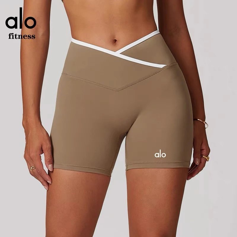 Alo Yoga Shorts High-waisted contrast crossover waistband biker image 5