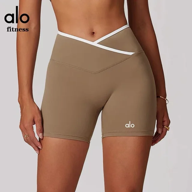 Alo Yoga Shorts High-waisted contrast crossover waistband biker product detail image 5