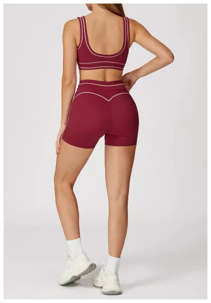 Alo Yoga Seamless Ribbed Sports Bra Burgundy Activewear Set - 40