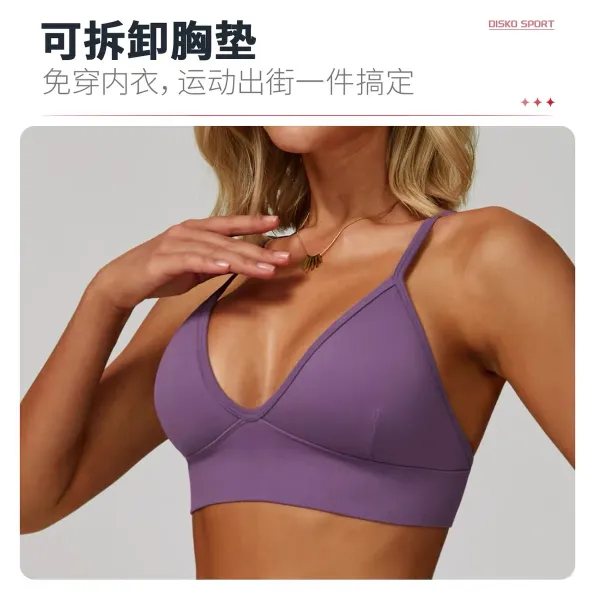 Design AIO Yoga Outls V-Neck Sports Bra Navy Blue Activewear - 17