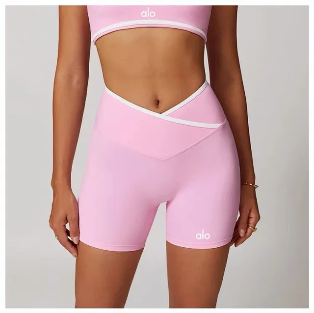 Alo Yoga Shorts High-waisted contrast crossover waistband biker product detail image 56