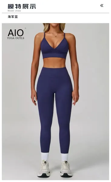 Design AIO Yoga Outls V-Neck Sports Bra Navy Blue Activewear - 31