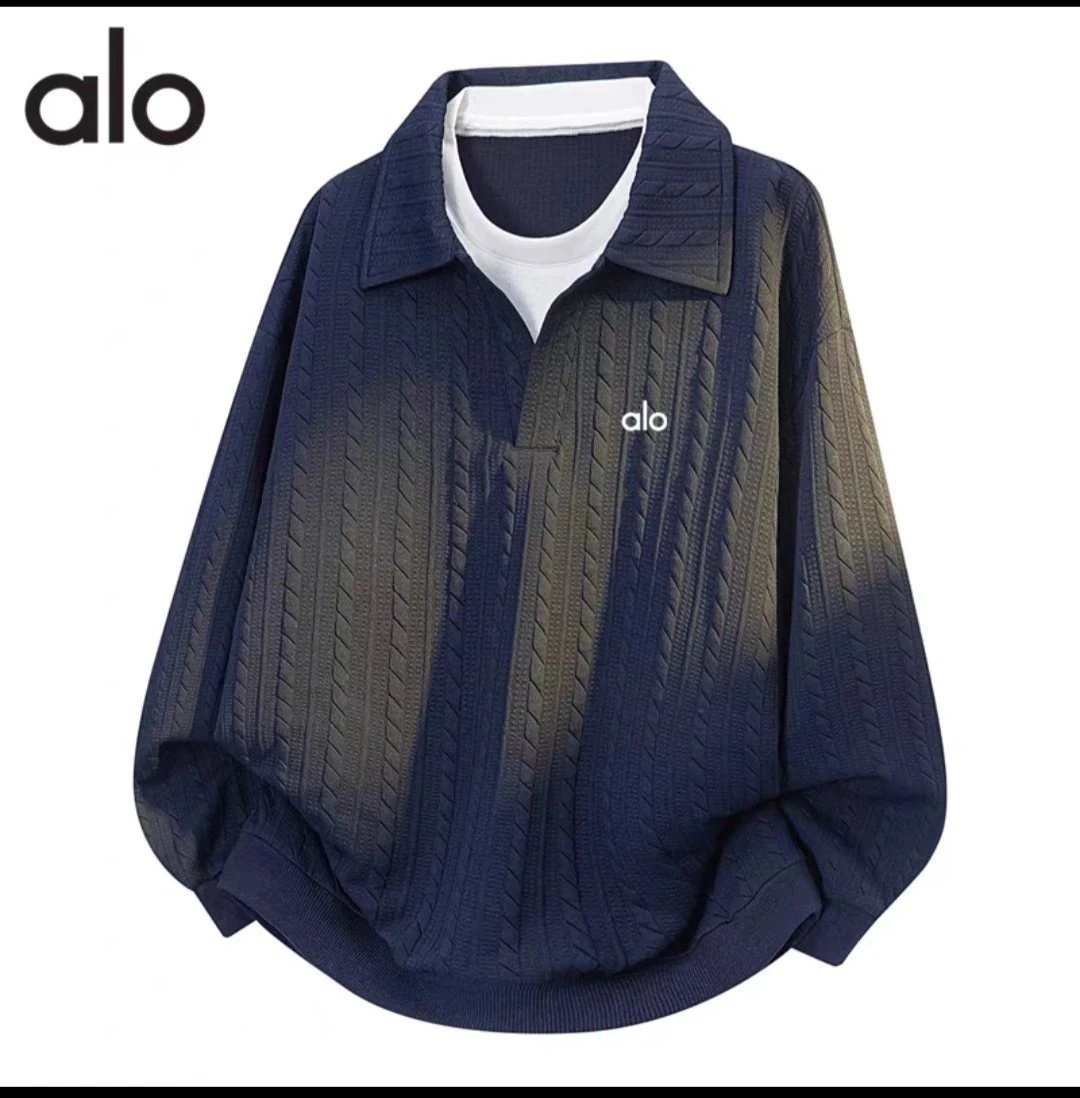 Alo Cable Knit Polo Black Top Polo Shirt - 10