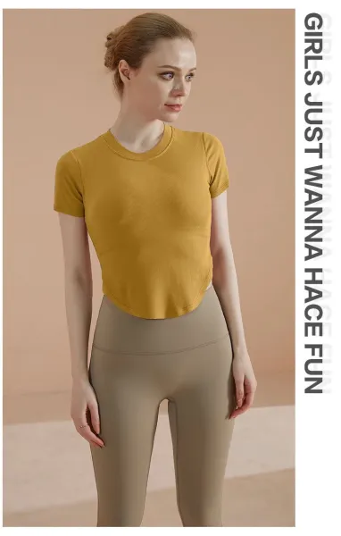 Design Ribbed Cropped T-Shirt Yellow - 23