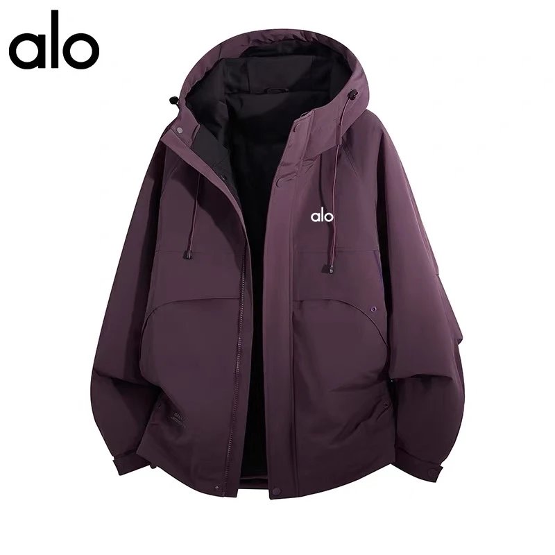 Alo Down Jackets Hooded insulated jacket with flap pockets — purple