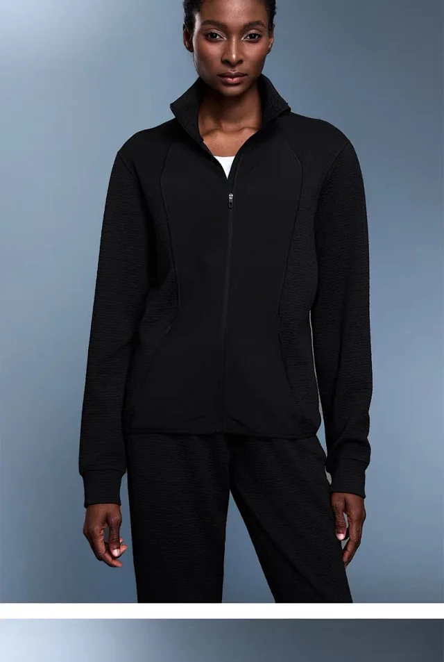 Alo Jackets Full-Zip High-Collar Jacket with Textured Sleeves product detail image 25