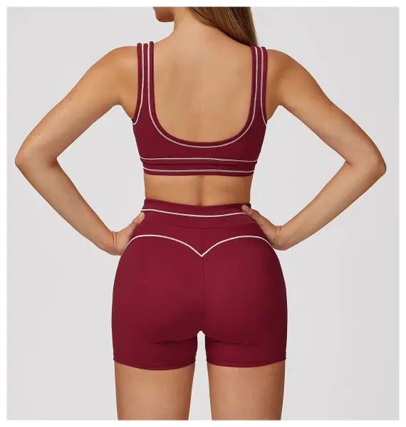 Alo Yoga Seamless Ribbed Sports Bra Burgundy Activewear Set - 39