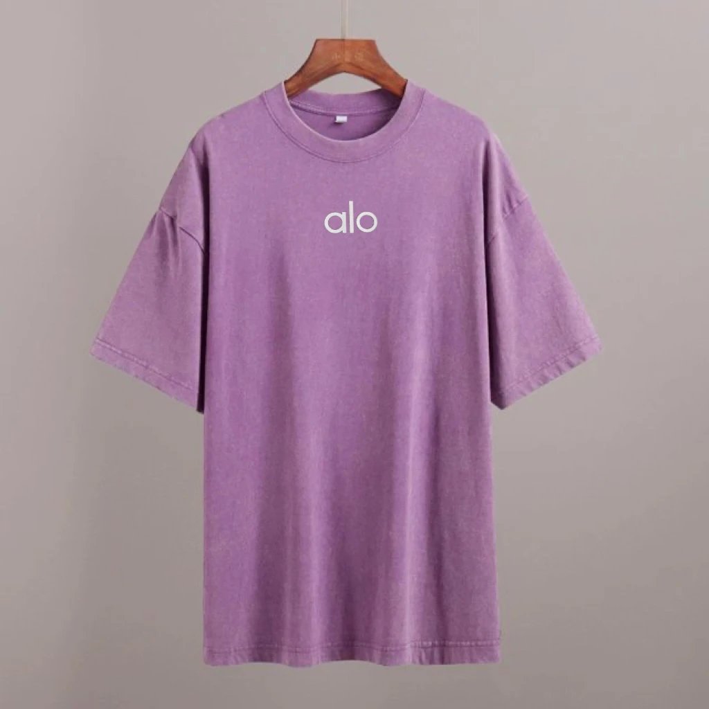 Alo T-Shirts Washed oversized crew-neck logo T-shirt — purple