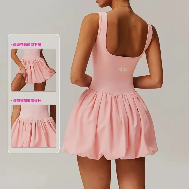 Alo Yoga Dresses Square-Neck Bubble-Skirt Athletic Dress with Built-In Shorts product detail image 2