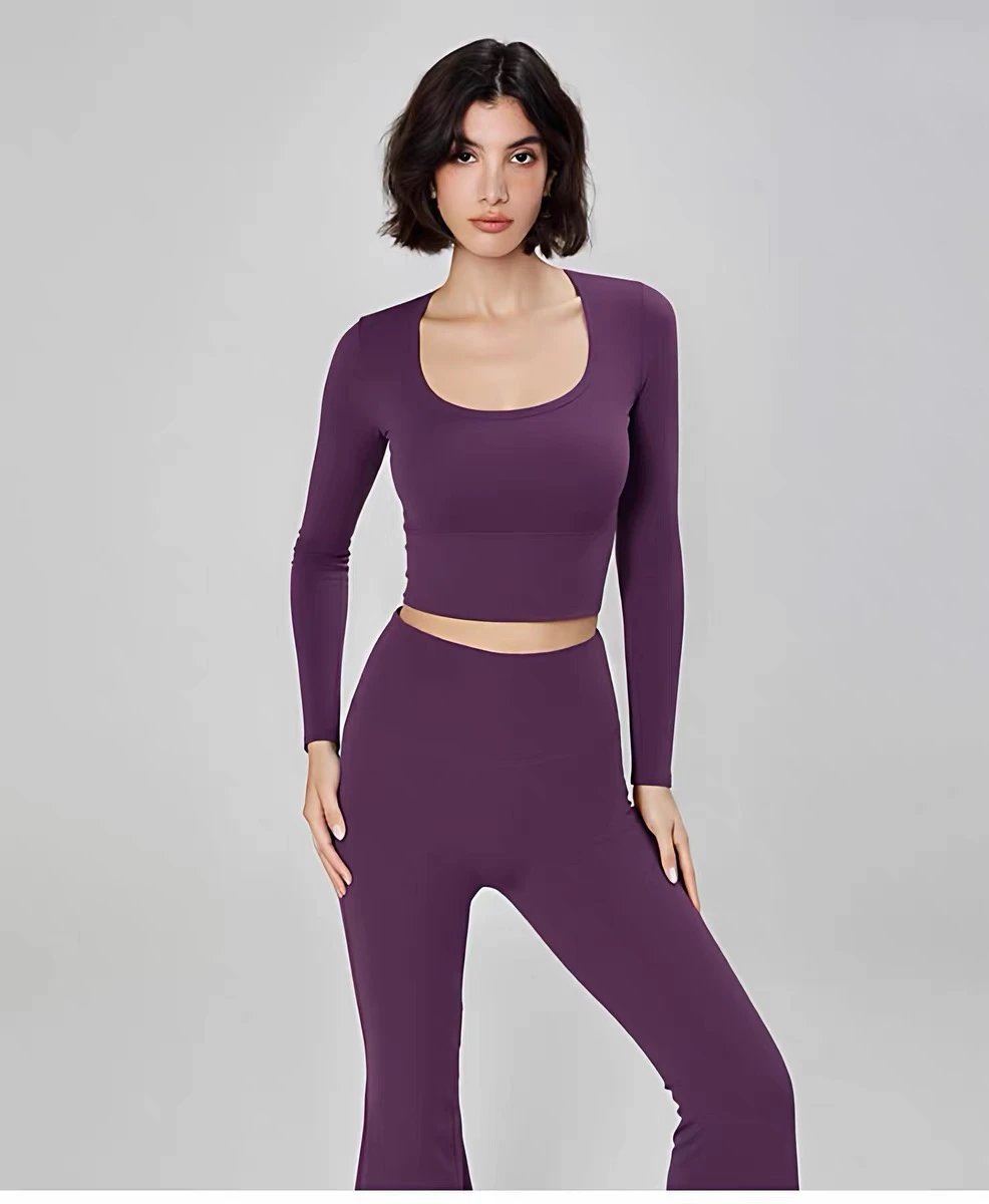 Alo Yoga Long Sleeve Crop Top Beige Activewear - 21