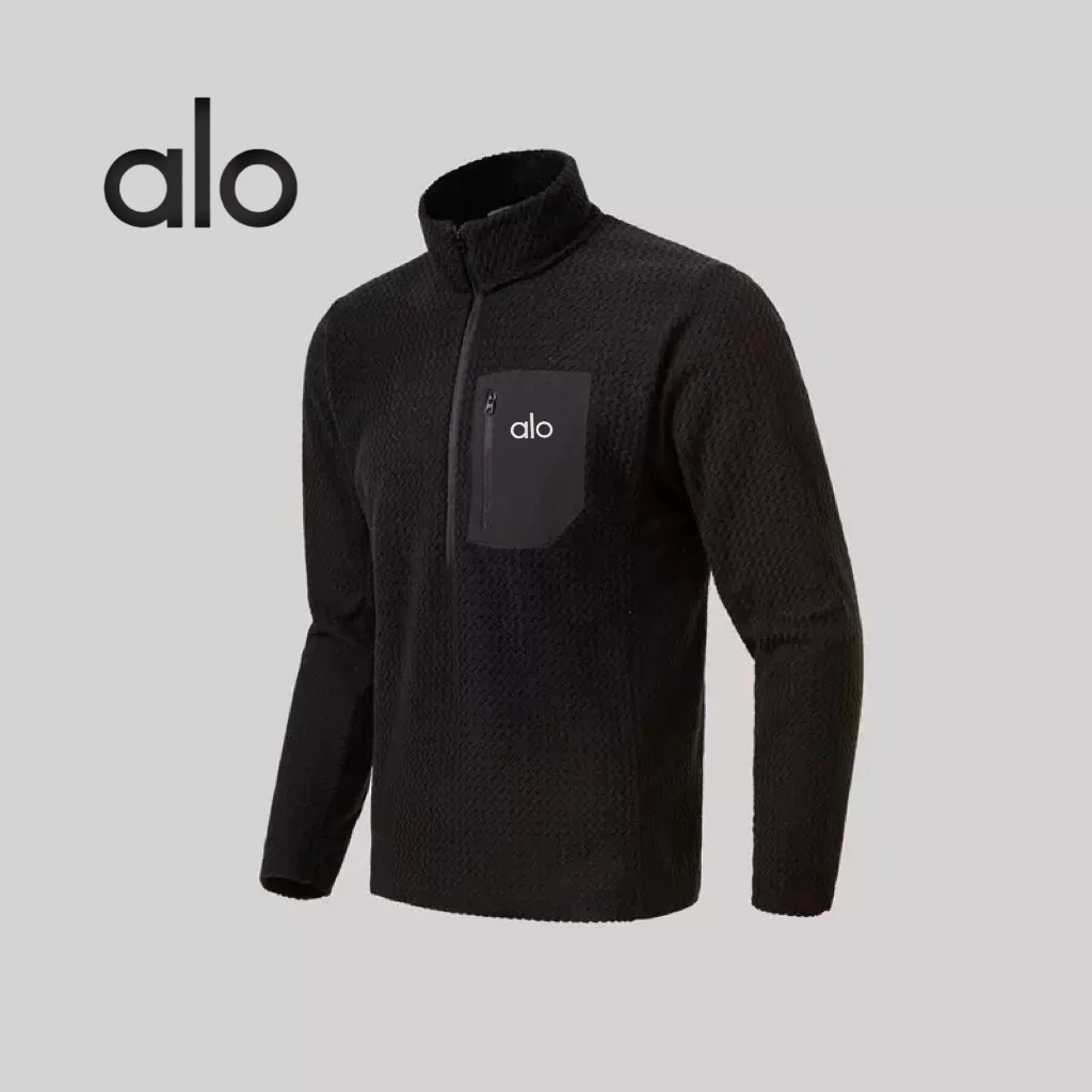Alo Knit Half-Zip Fleece Beige Pullover Tops - 4