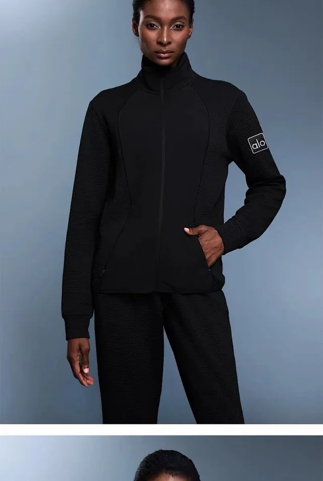 Alo Jackets Full-Zip High-Collar Jacket with Textured Sleeves product detail image 24