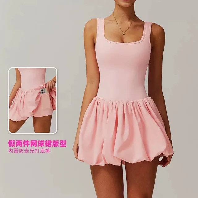 Alo Yoga Dresses Square-Neck Bubble-Skirt Athletic Dress with Built-In Shorts product detail image 3