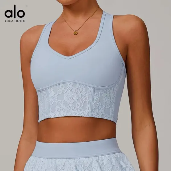 Alo Yoga Outls Lace Trim Sports Bra Light Blue Activewear - 3