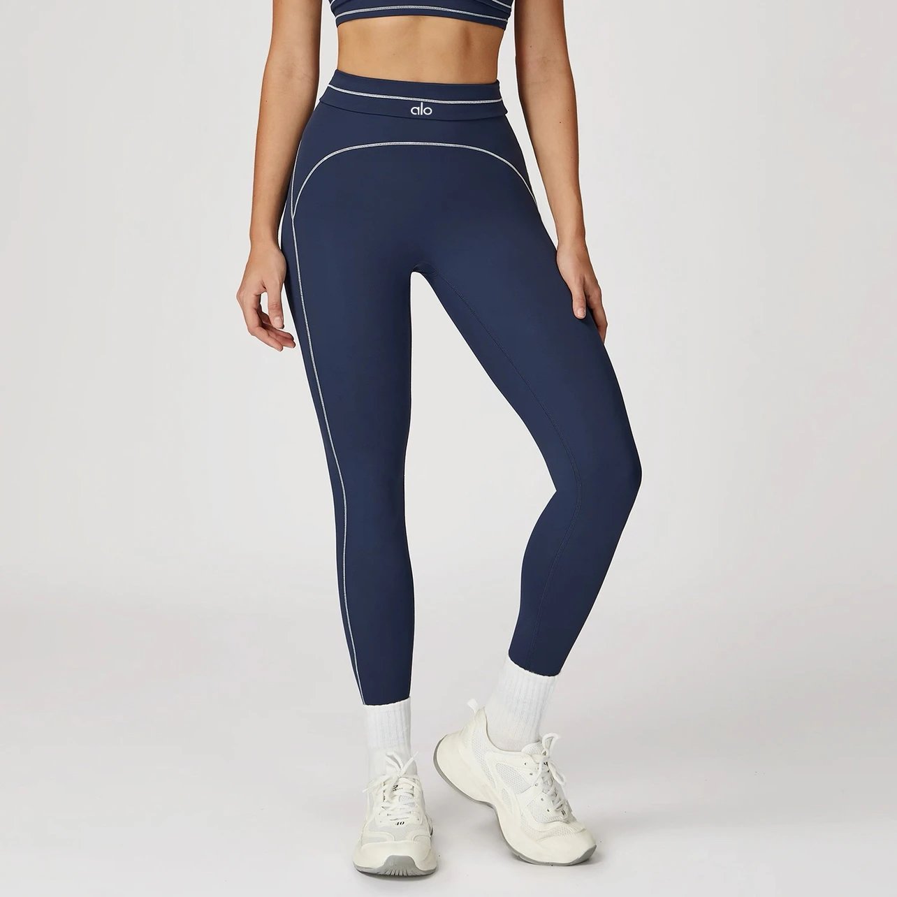Alo Trousers High-Waisted Contrast-Piped Leggings image 7