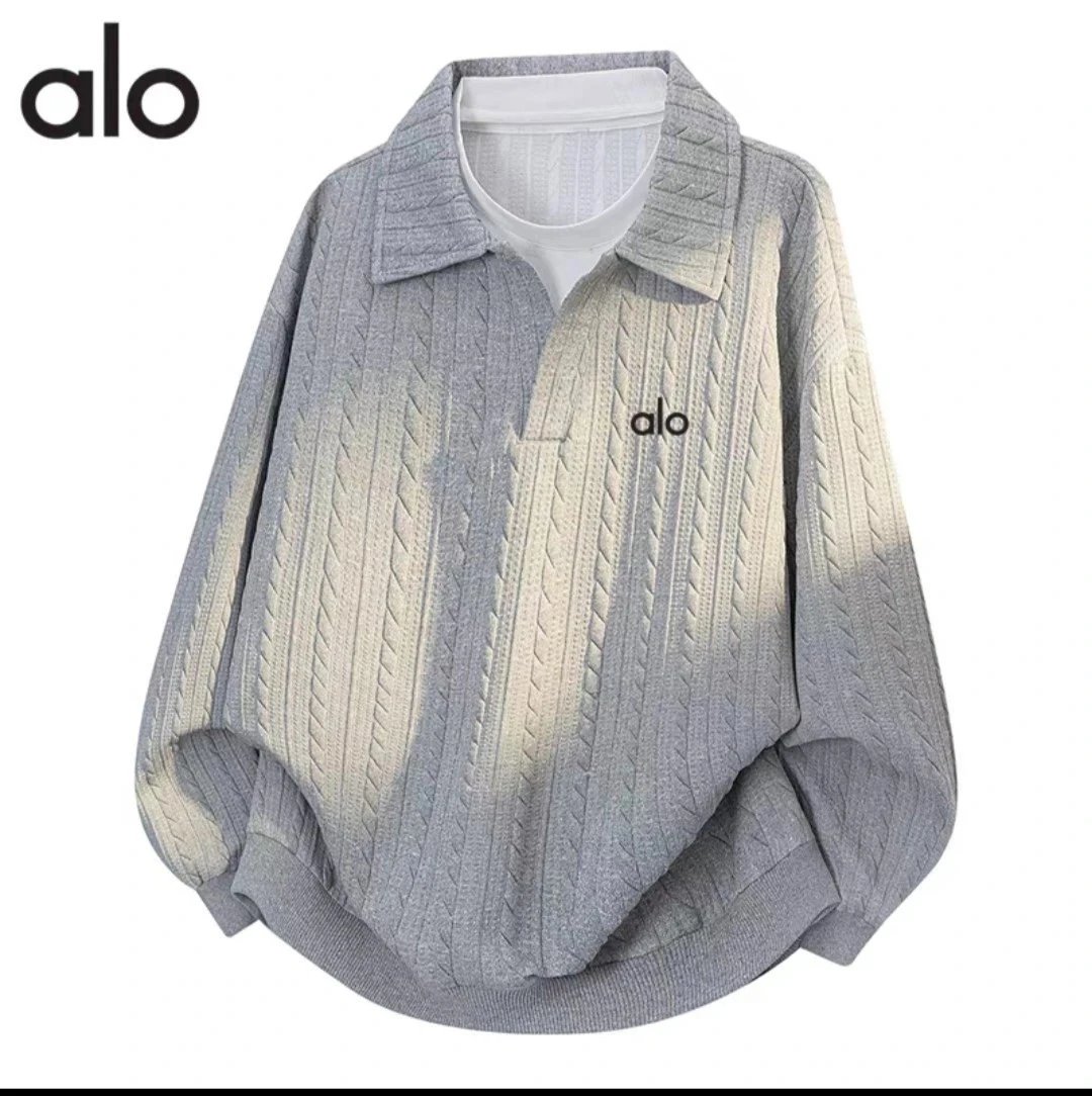 Alo Cable Knit Polo Black Top Polo Shirt - 9