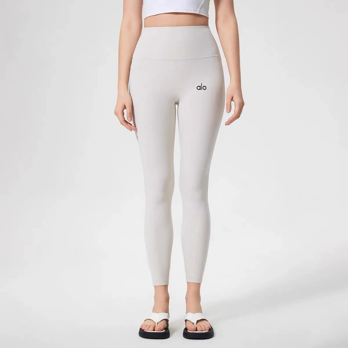 Alo Trousers High-Waisted Full-Length Leggings — Bone white