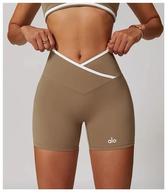 Alo Yoga Shorts High-waisted contrast crossover waistband biker product detail image 44