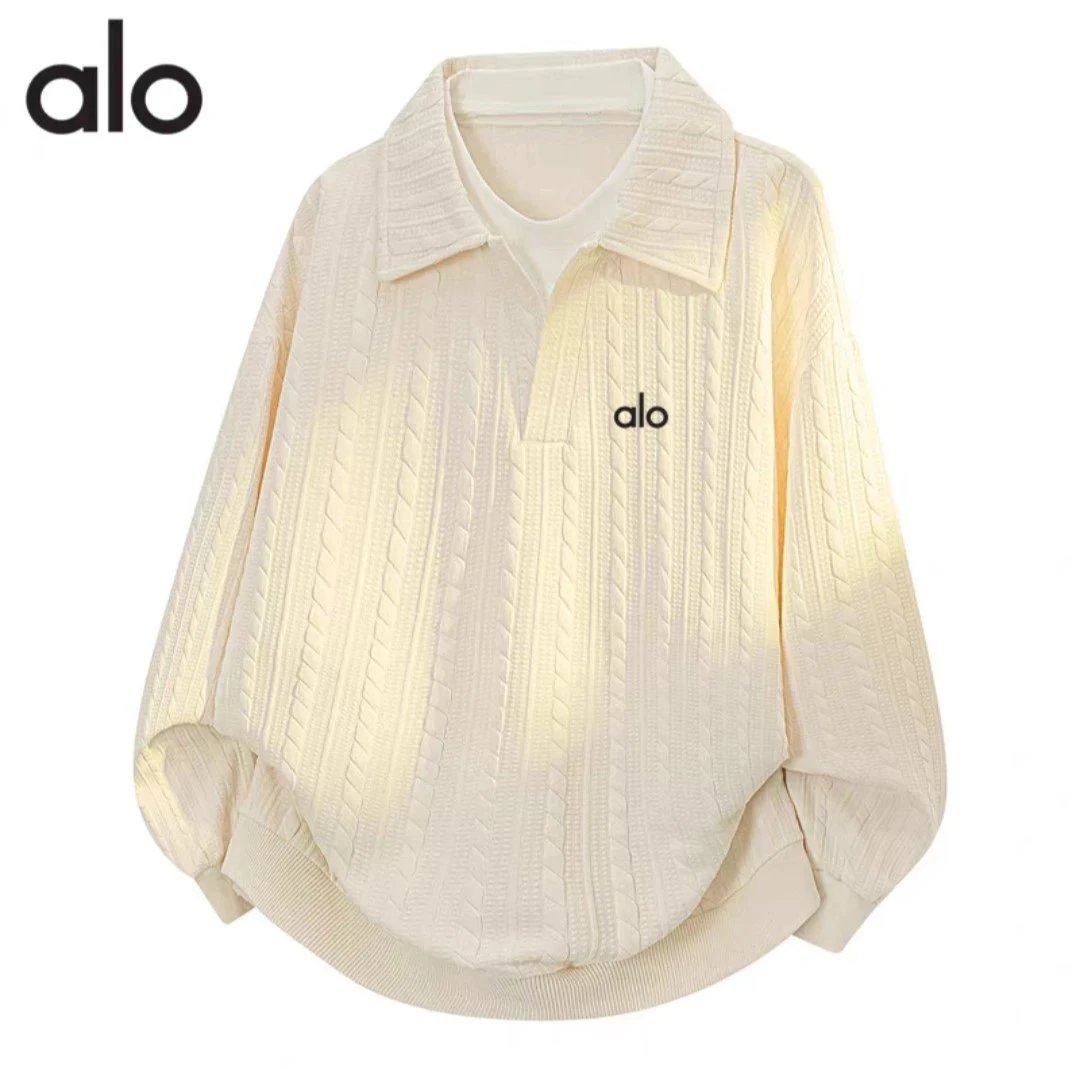 Alo Cable Knit Polo Black Top Polo Shirt - 7