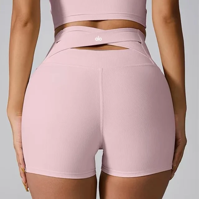 Alo Yoga Shorts High-waisted crossover-back cutout biker product detail image 6