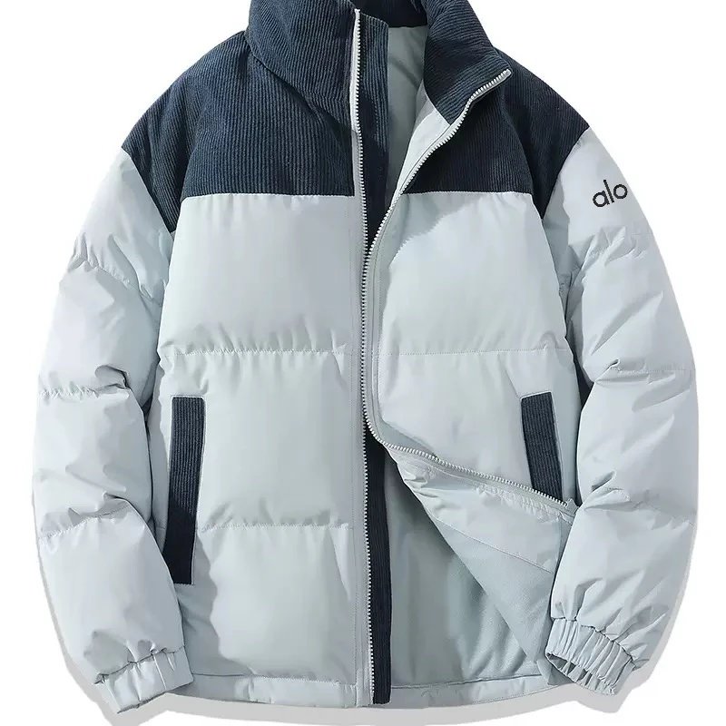 Alo Jackets Color-Block Corduroy-Yoke Puffer Jacket — Light blue