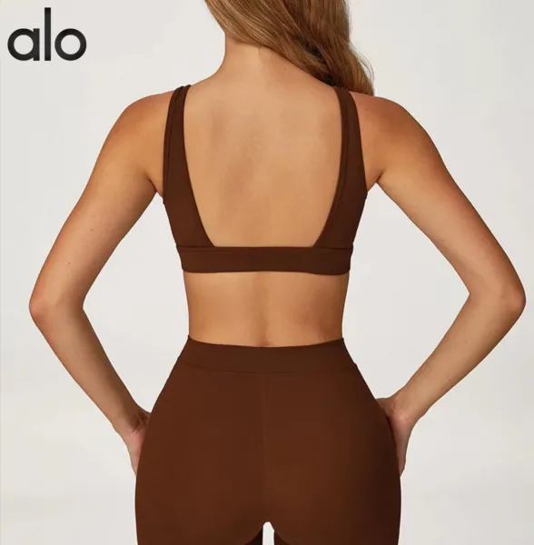 Alo V-Neck Sports Bra Beige Activewear - 3