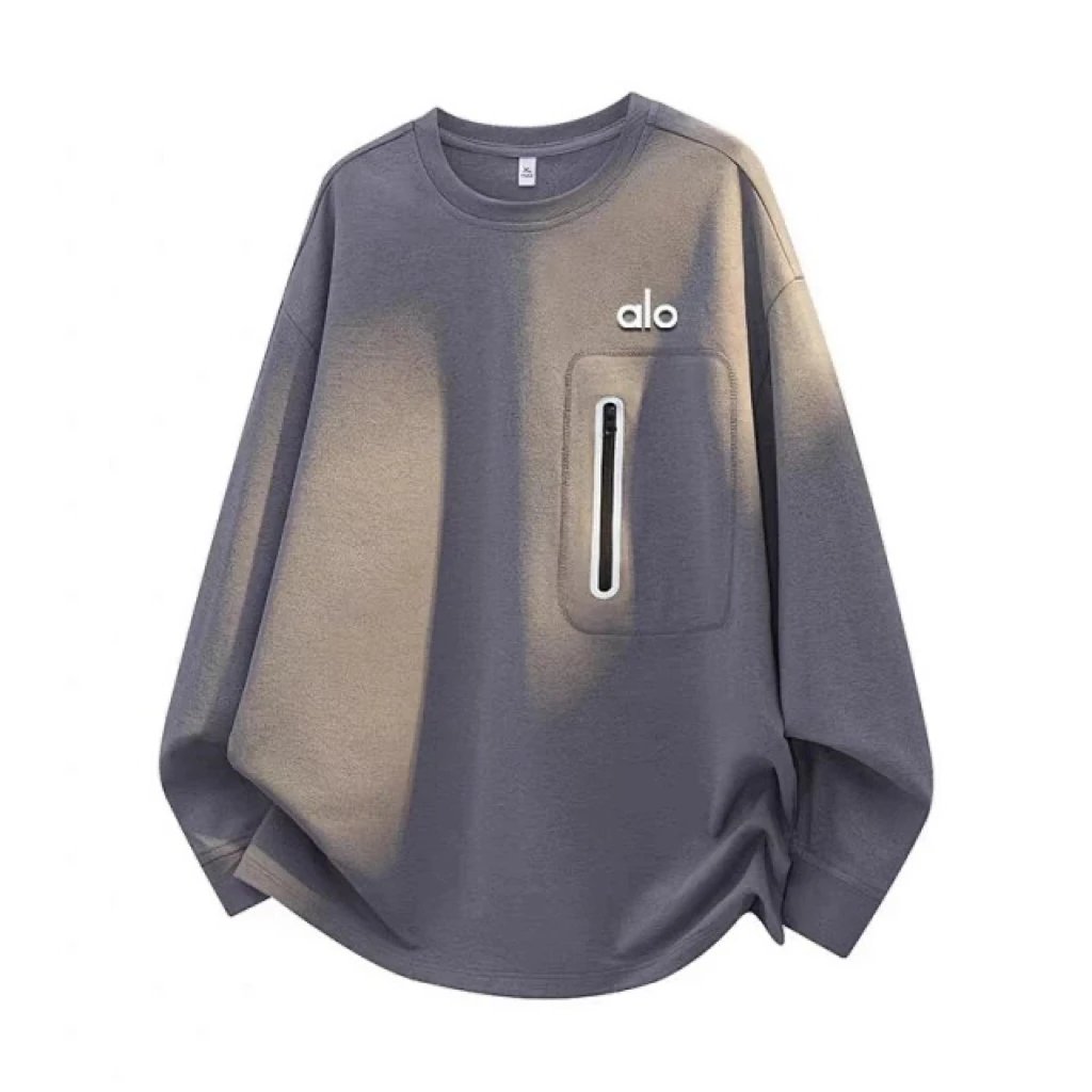 Alo Hoodies & Sweatshirts Crewneck sweatshirt with zip chest pocket — Elegant gray