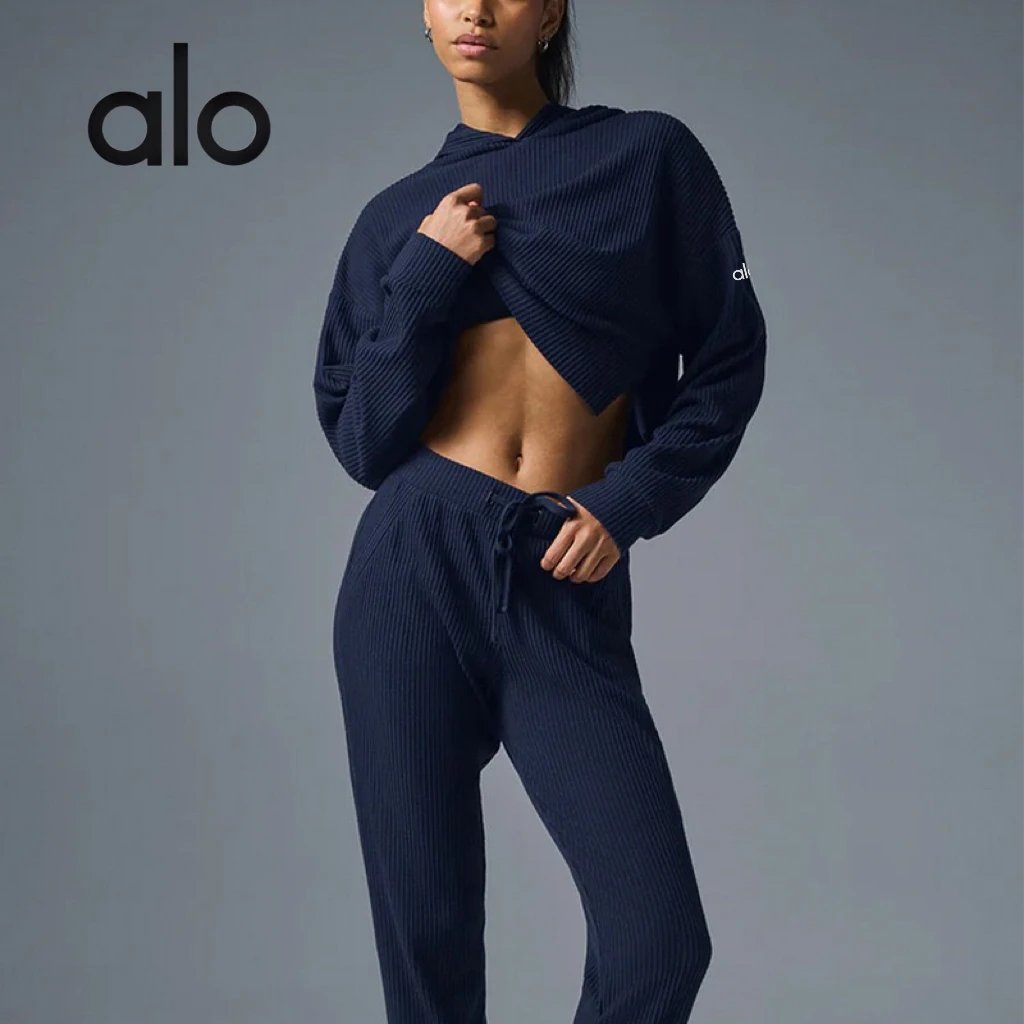 Alo Ribbed Cropped Hoodie & Pants Set [7 styles]