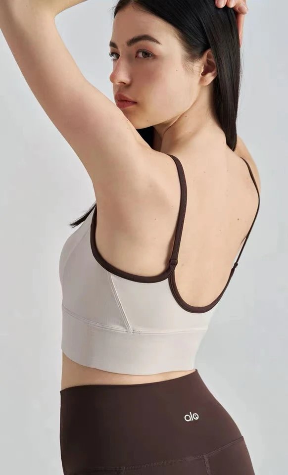 Alo Black and White Strappy Sports Bra Activewear - 23